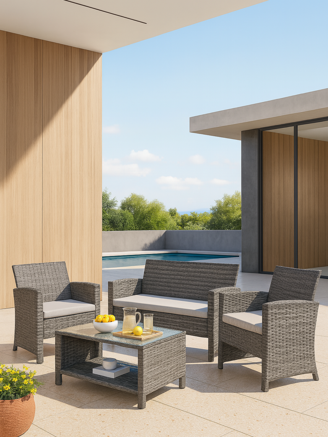 Hudson Grey 4 Seater Outdoor Lounge Set