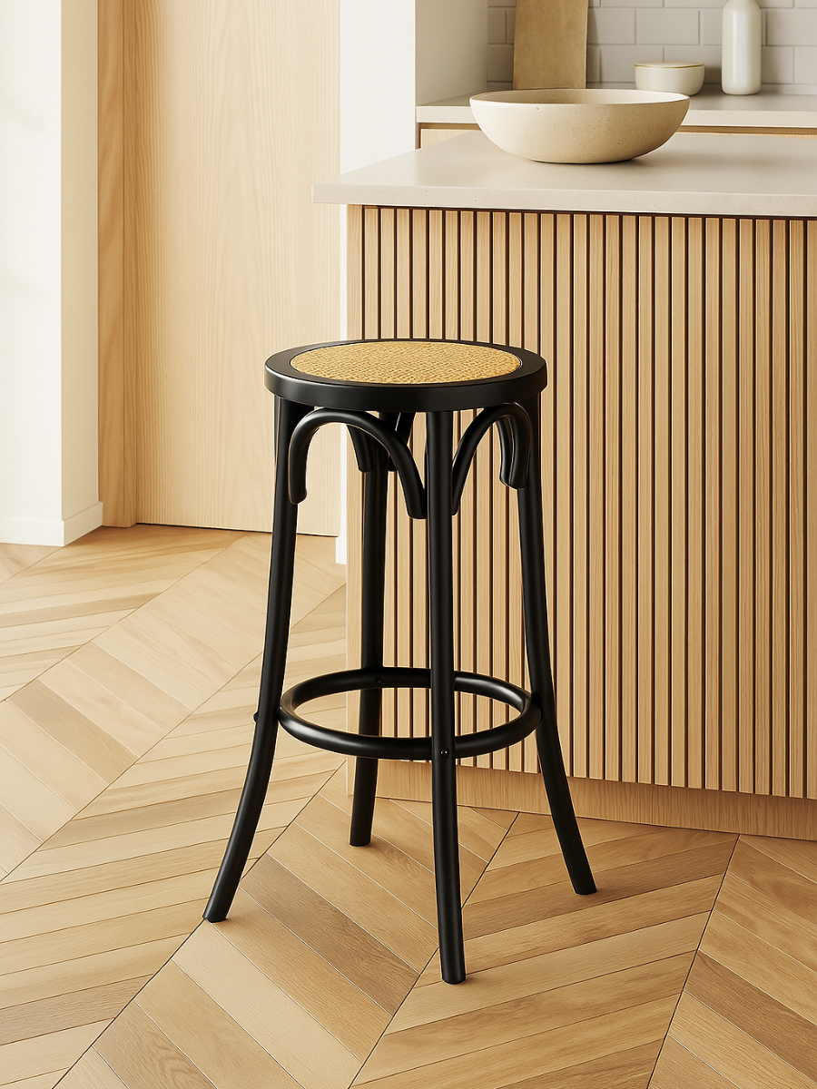 Haven Natural Rattan Black Bar Stool 2pcs