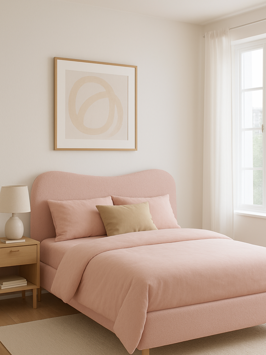 May Plush Pink Wavy Boucle Bed Frame