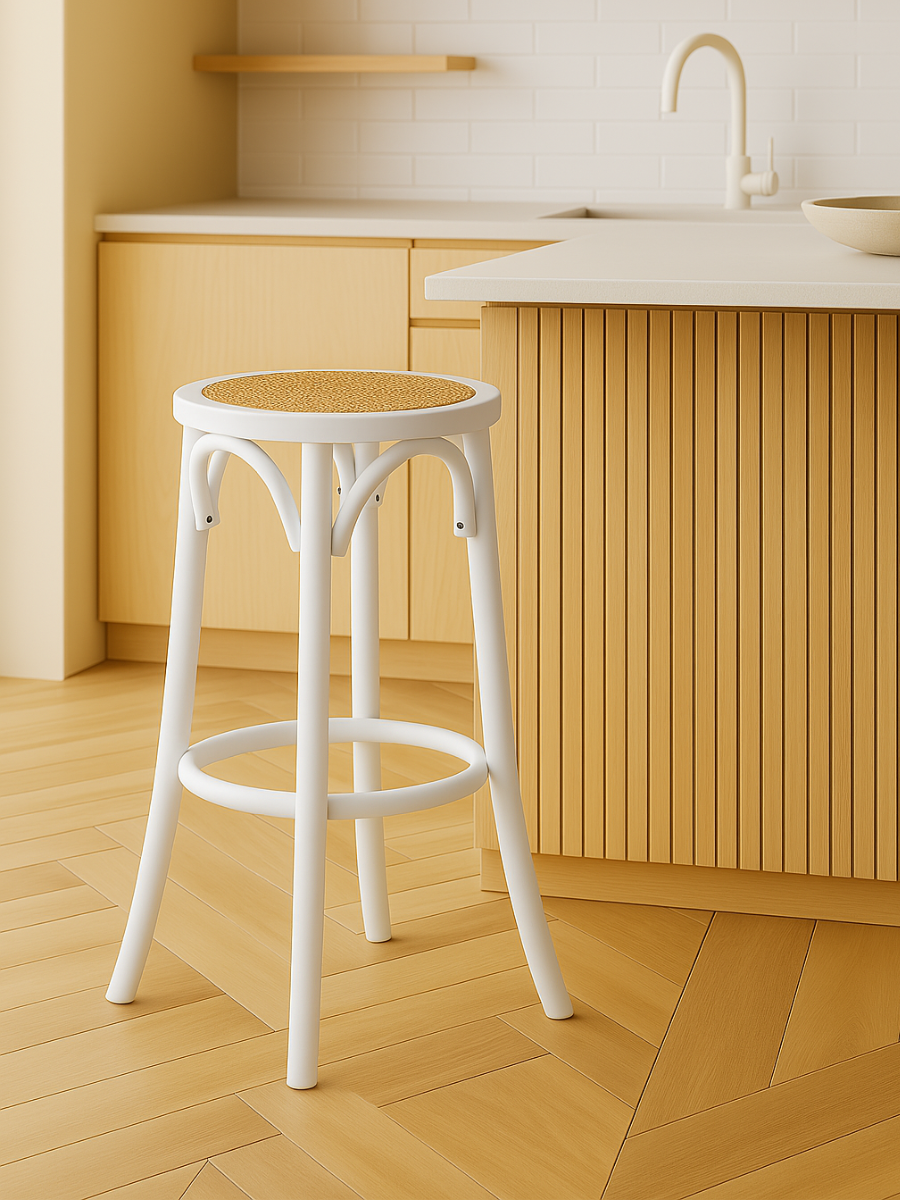 Haven Natural Rattan White Bar Stool 2pcs