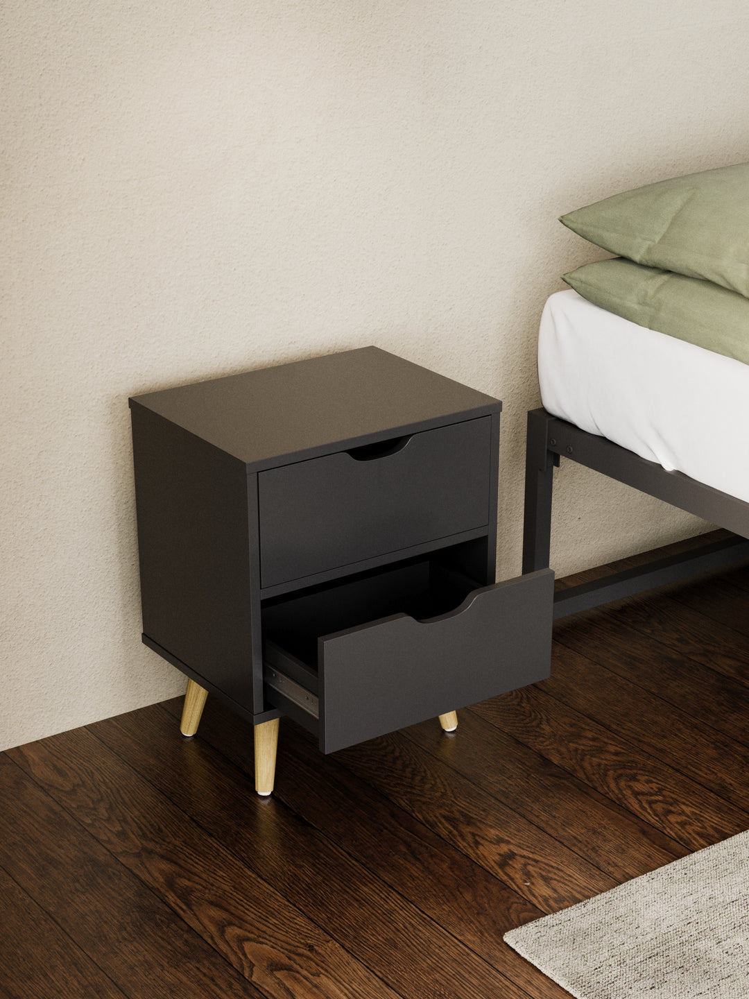 Chelsea Black Wooden Bedside Table