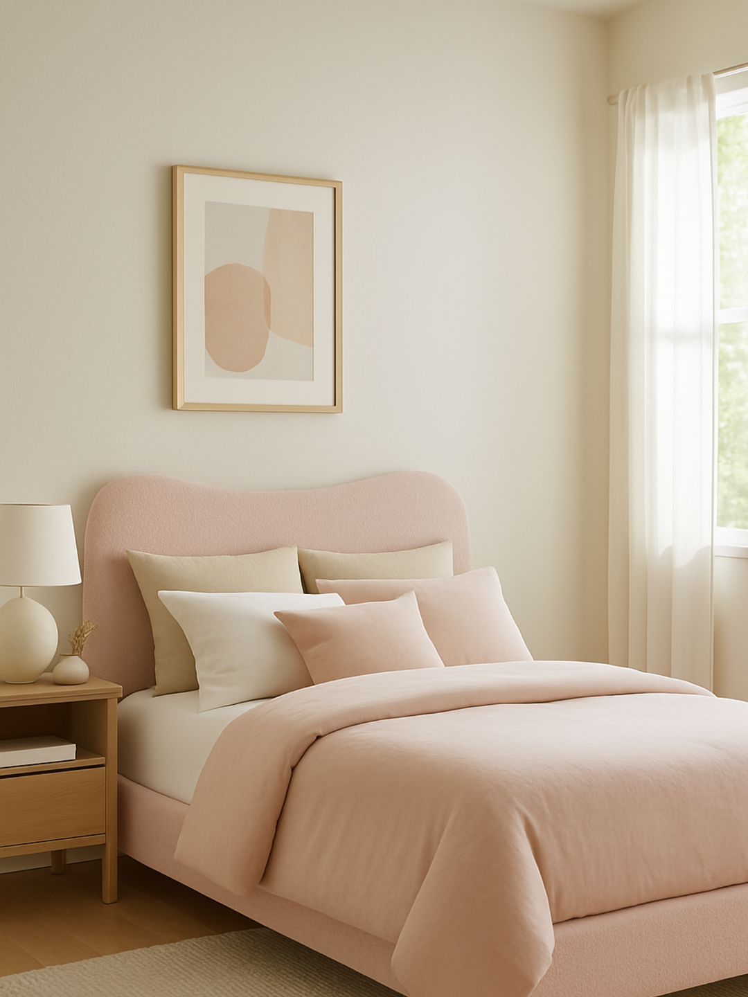 May Plush Pink Wavy Boucle Bed Frame