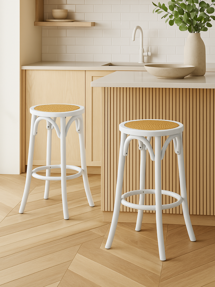 Haven Natural Rattan White Bar Stool 2pcs