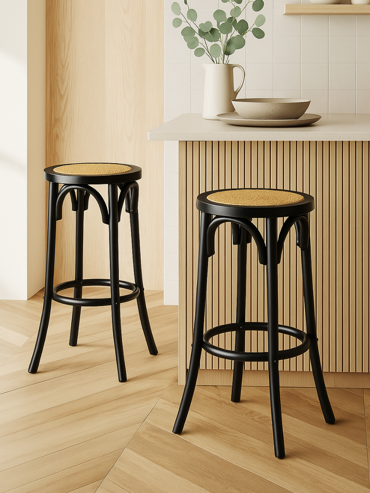 Haven Natural Rattan Black Bar Stool 2pcs