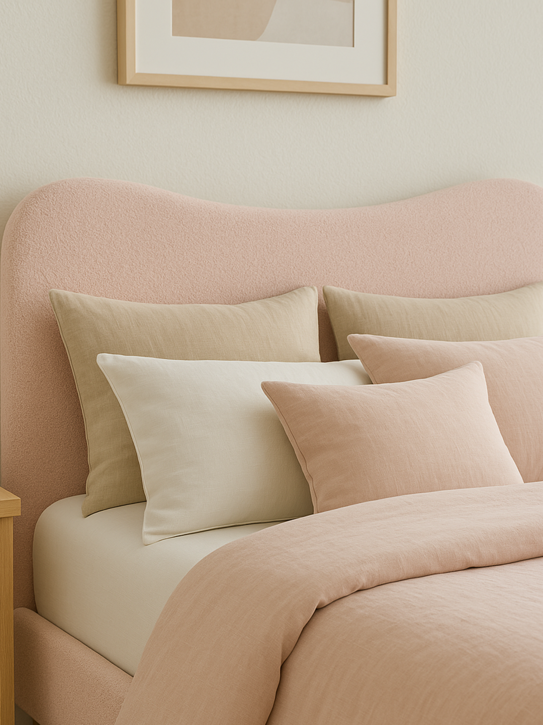 May Plush Pink Wavy Boucle Bed Frame