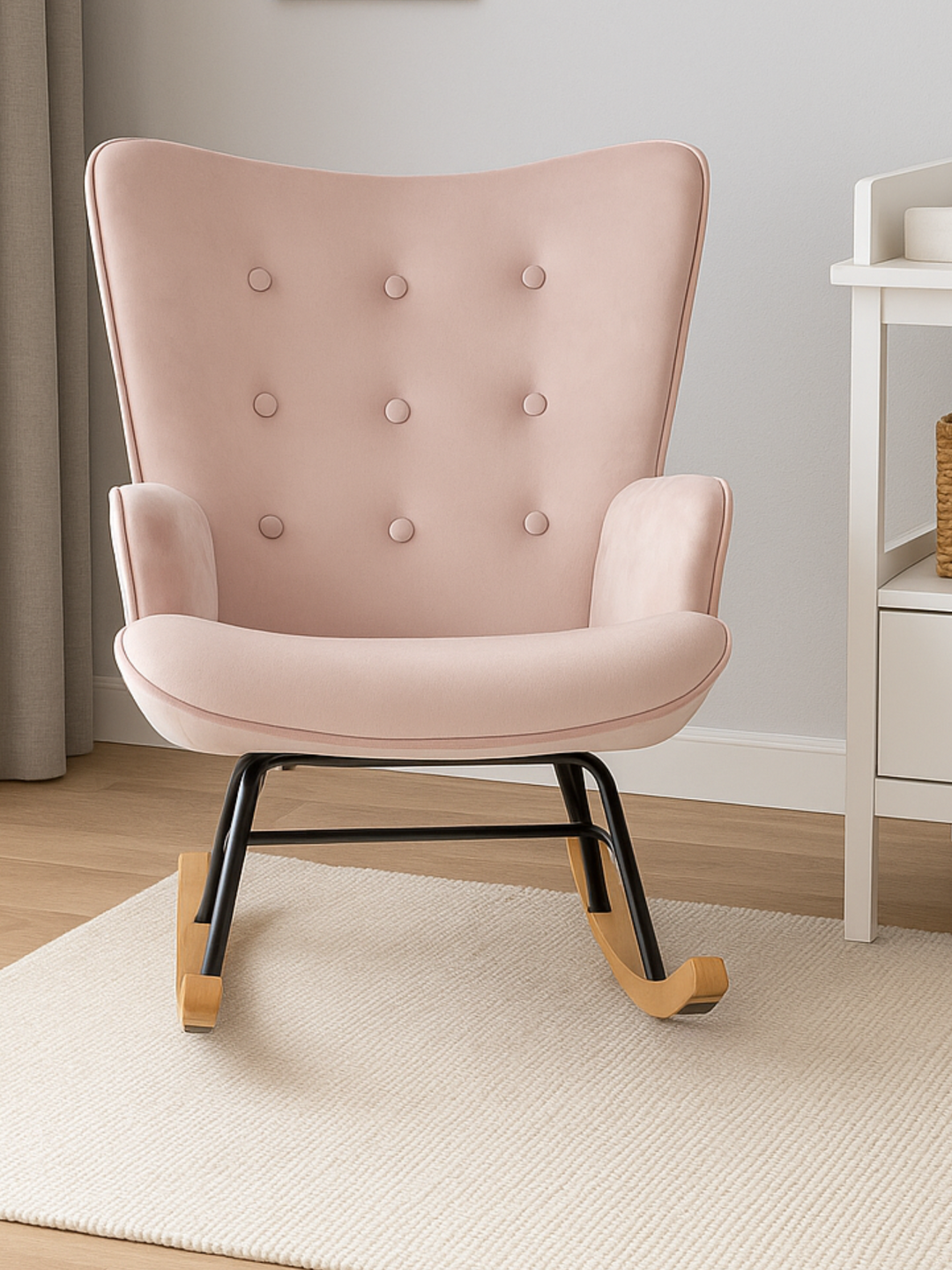 Mia Dream Pink Velvet Nursery Rocking Chair