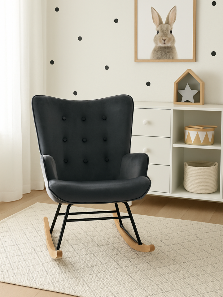Leo Grey Velvet Nursery Rocking Chair