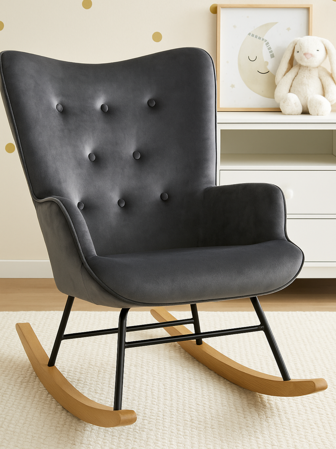 Leo Grey Velvet Nursery Rocking Chair