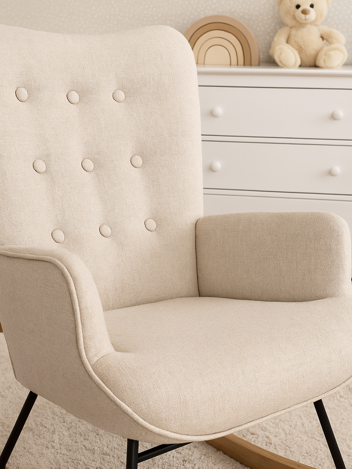 Aria Beige Linen Nursery Rocking Chair