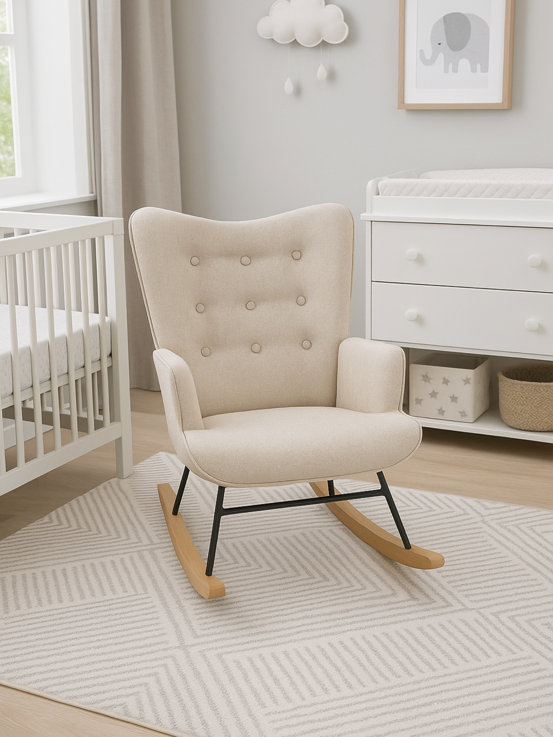 Aria Beige Linen Nursery Rocking Chair