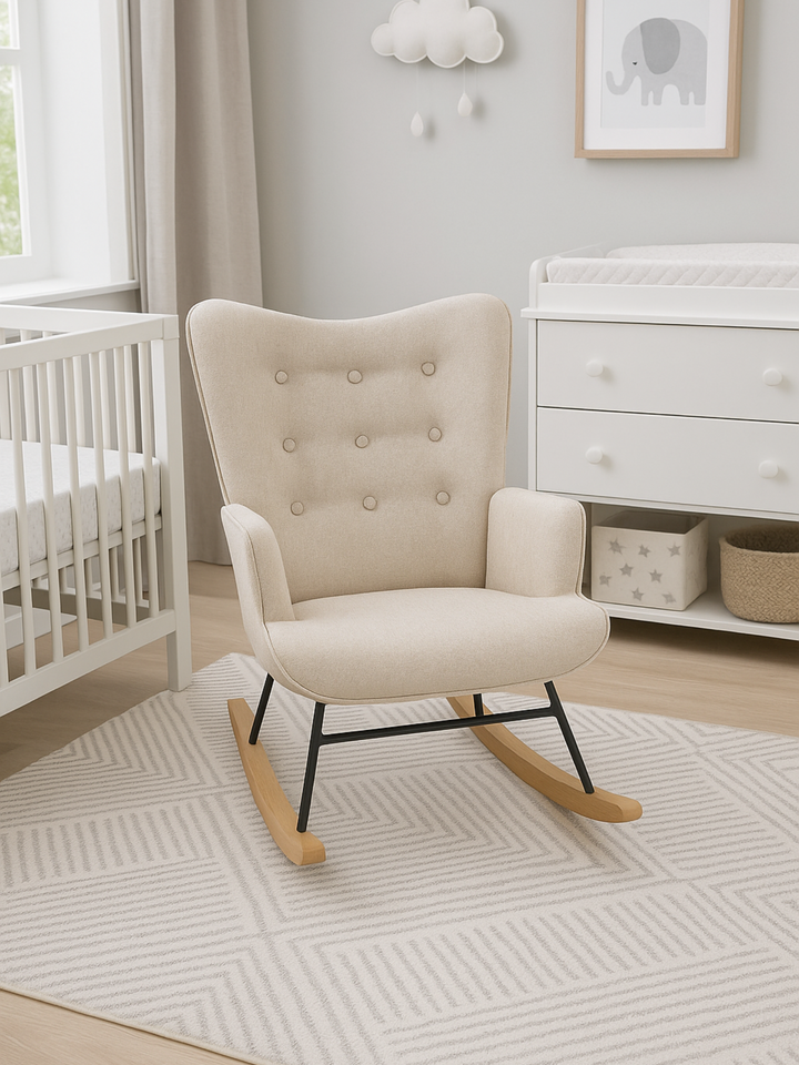 Aria Beige Linen Nursery Rocking Chair