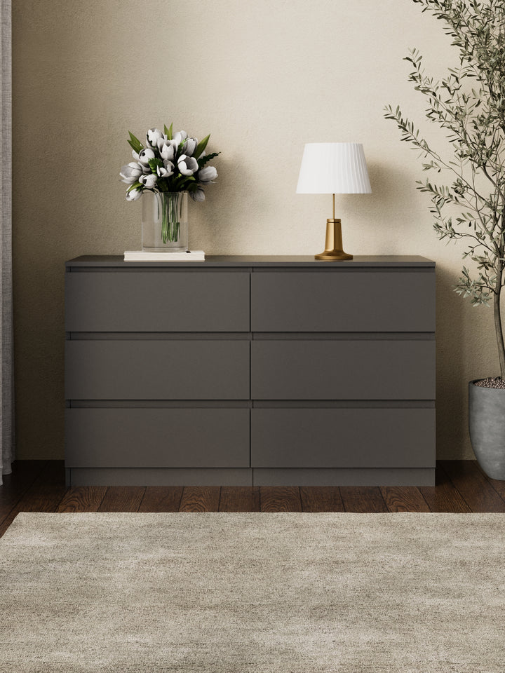 Grace Black Modern 6-Drawer Dresser