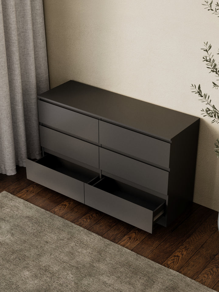 Grace Black Modern 6-Drawer Dresser