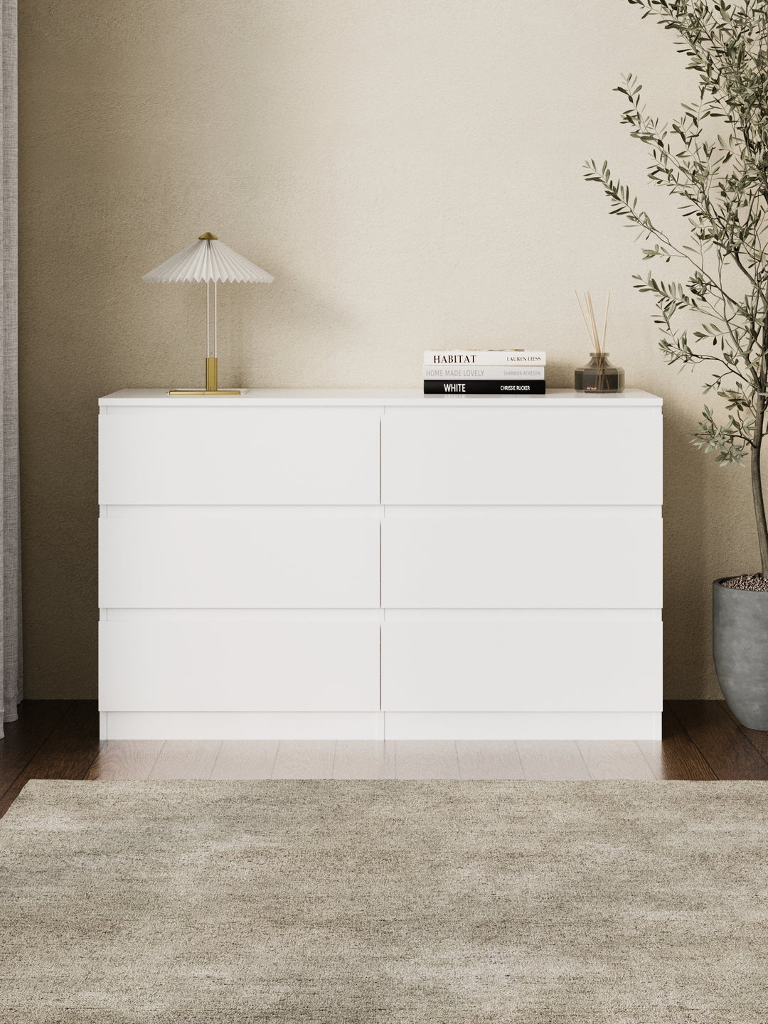 Grace White Modern 6-Drawer Dresser