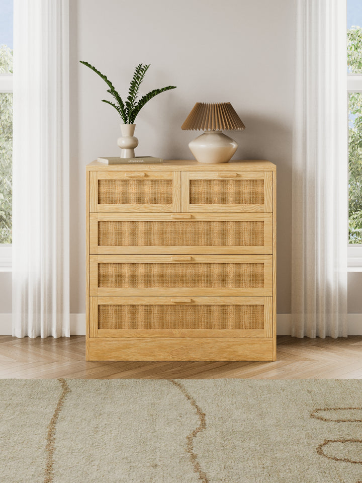 Naomi Natural Rattan 5-Drawer Dresser