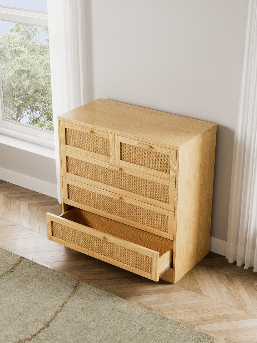 Naomi Natural Rattan 5-Drawer Dresser