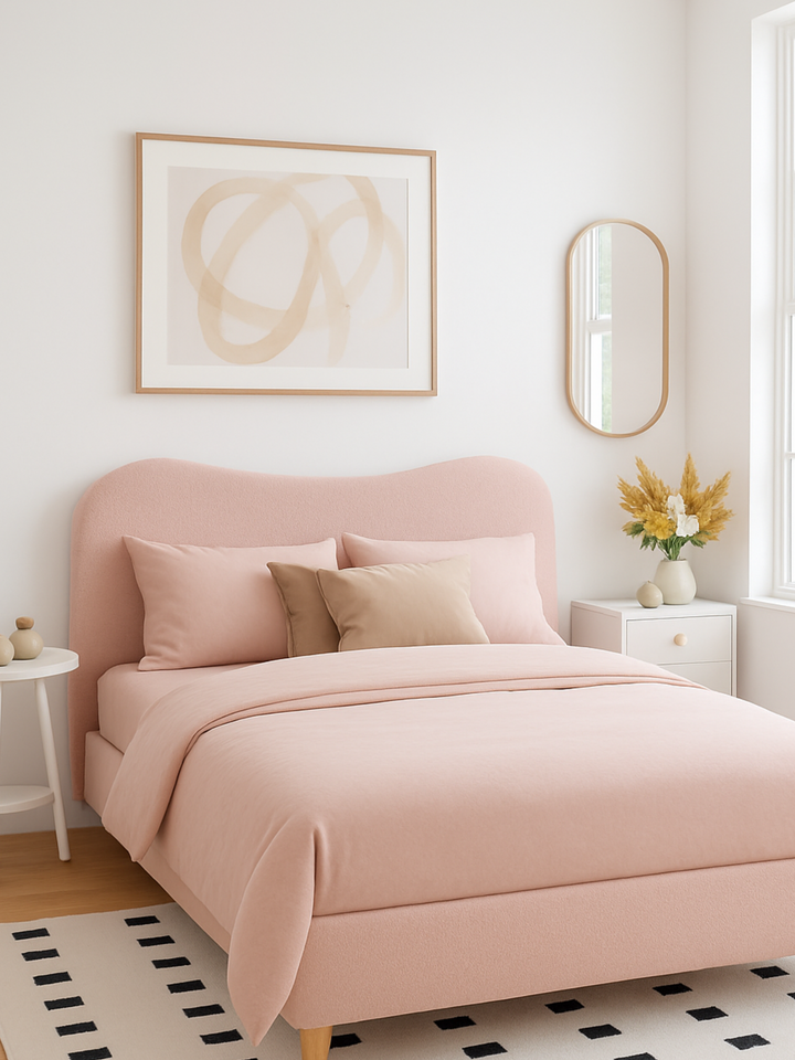 May Plush Pink Wavy Boucle Bed Frame
