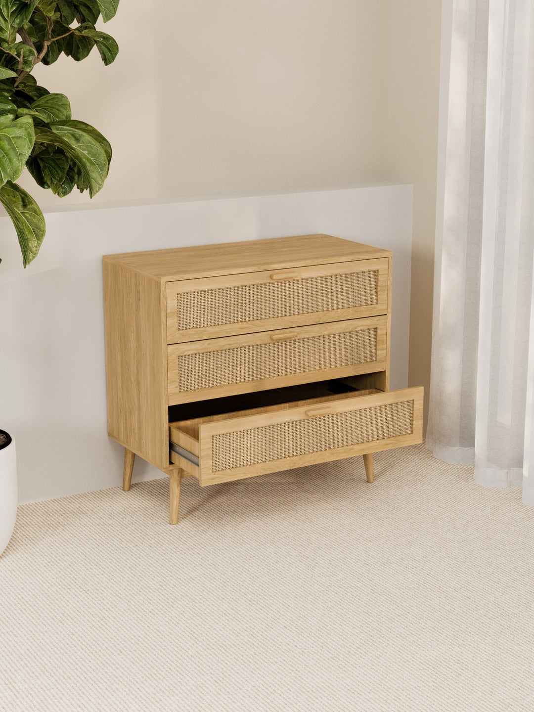 Rose Natural Rattan 3-Drawer Dresser