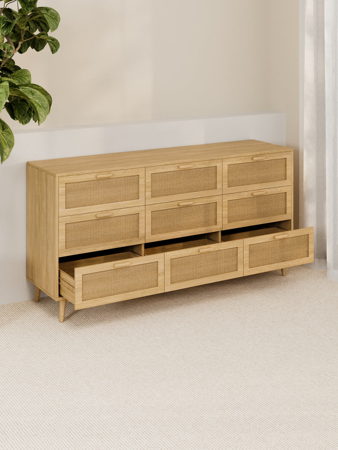 Tia Natural Rattan Lowboy 9-Drawer Dresser