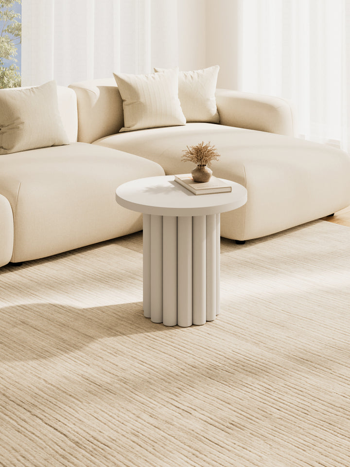 Roma White Round Fluted Side Table