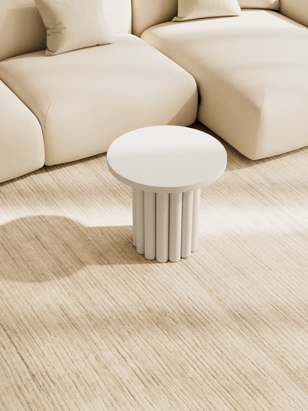 Roma White Round Fluted Side Table