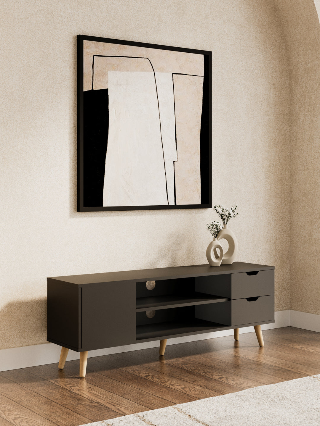 Harlow Black Wooden Entertainment Unit 120cm