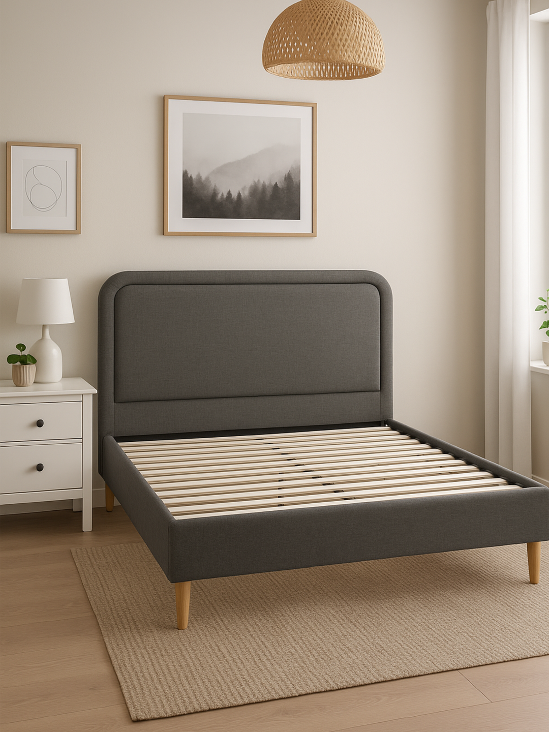 Nate Premium Grey Fabric Bed Frame
