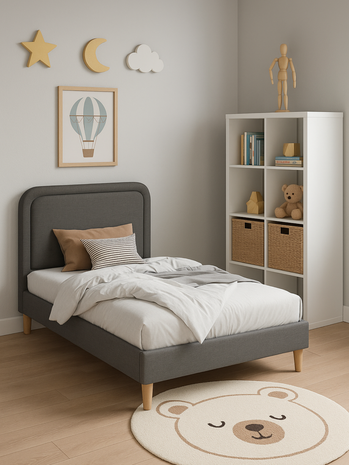 Nate Premium Grey Kids Single Bed Frame