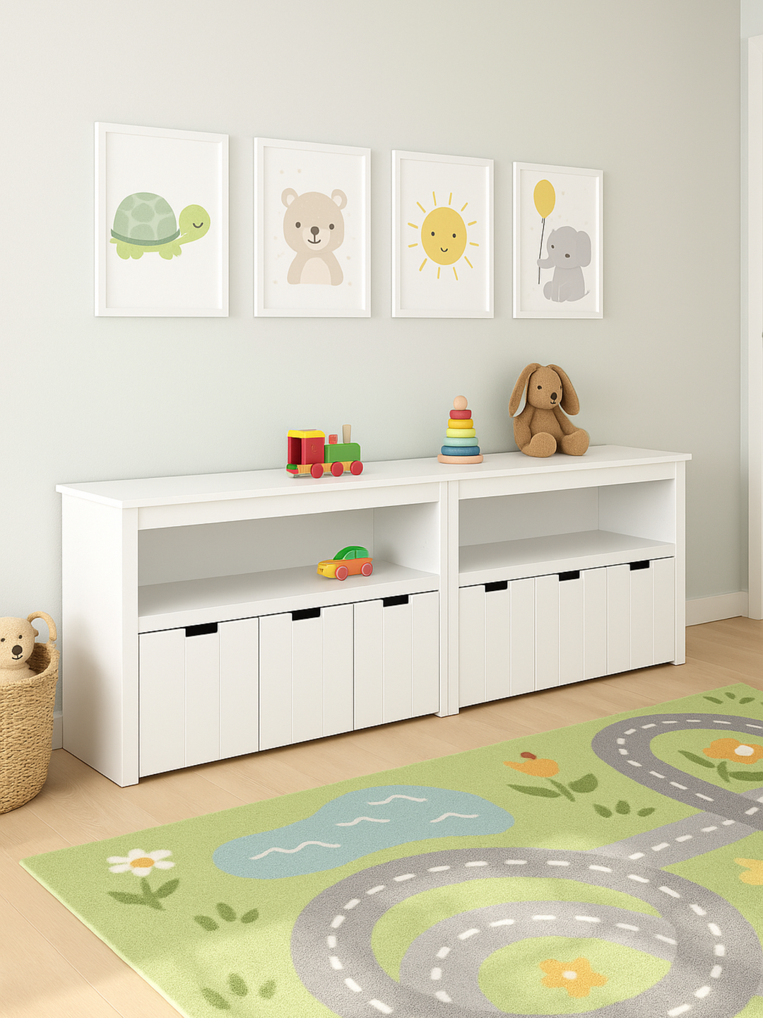 Bella White Kids Toy Storage Cabinet Box Bundle