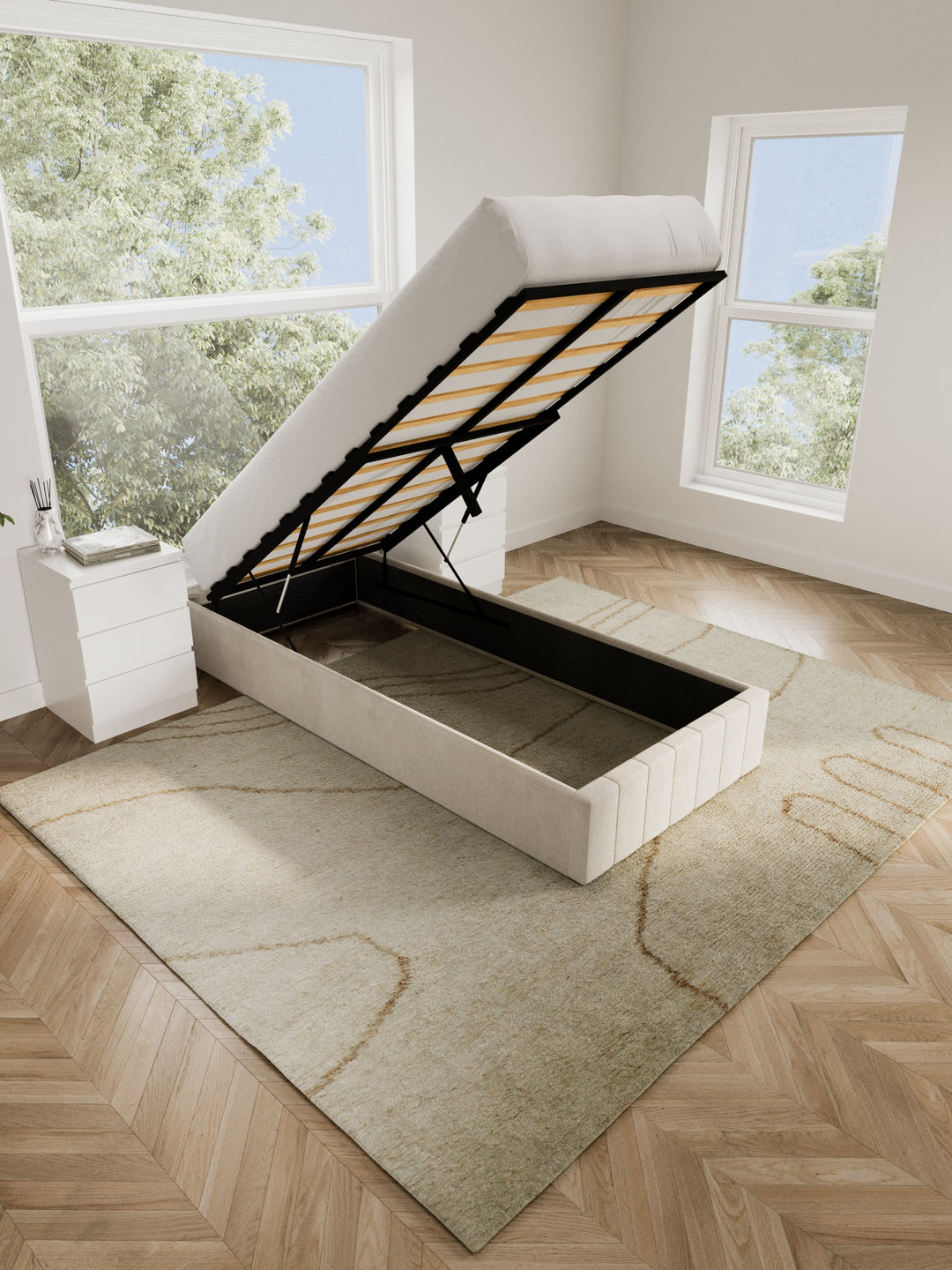 Amelia Cream Velvet Gas Lift Bed Base