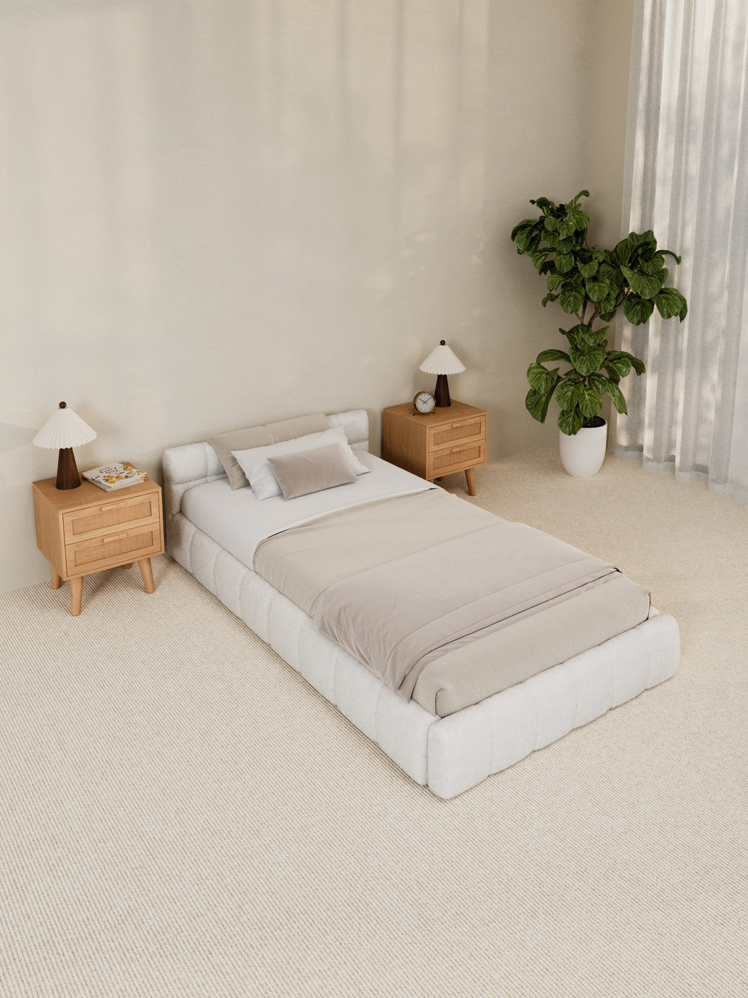 Marshmallow White Cloud Boucle Bed Frame