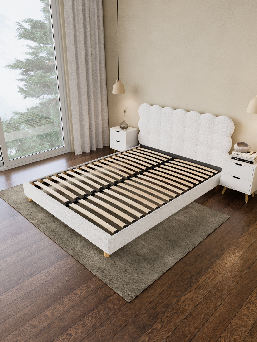 Alysha White Boucle Bed Frame