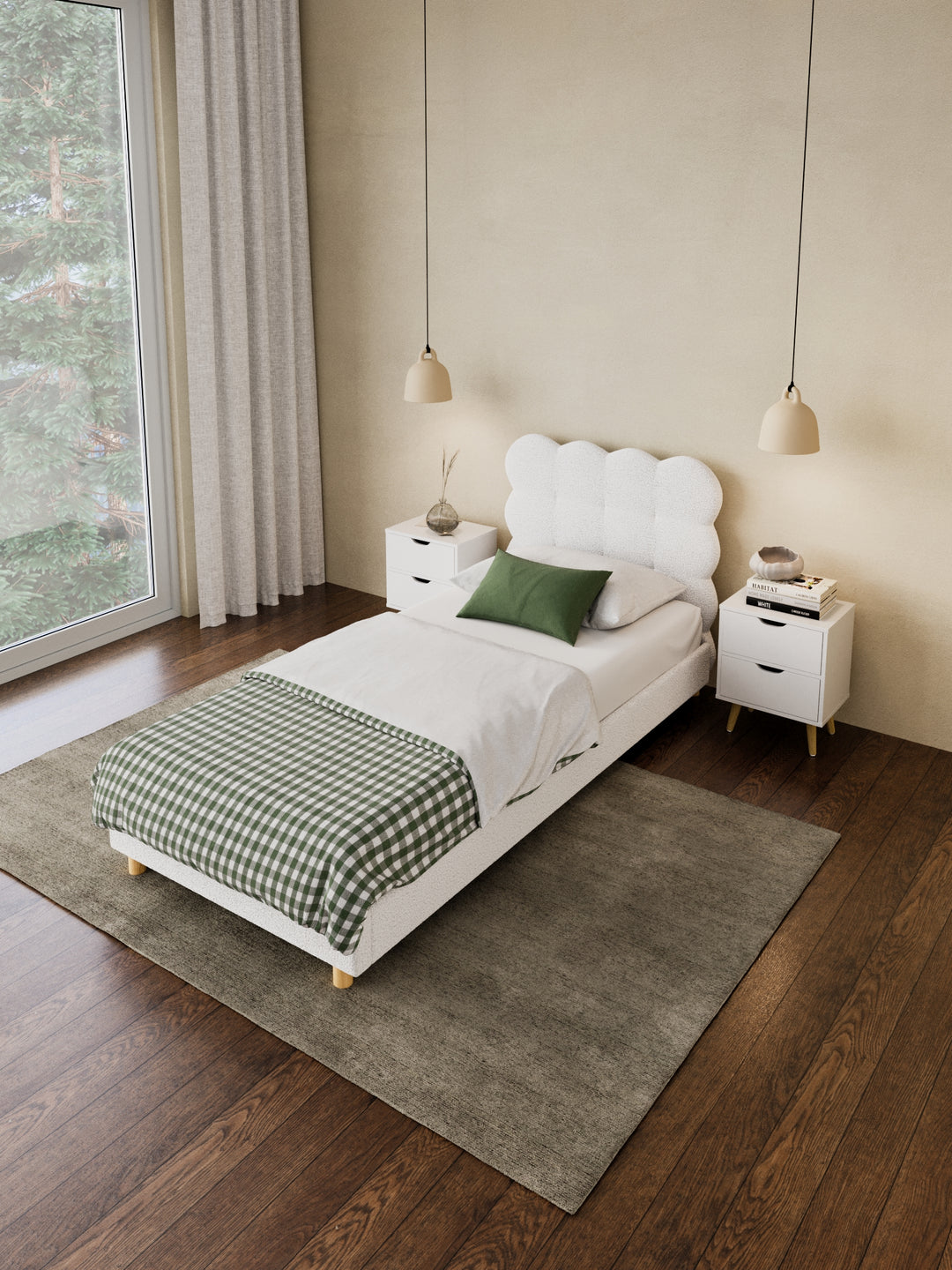 Alysha White Boucle Bed Frame