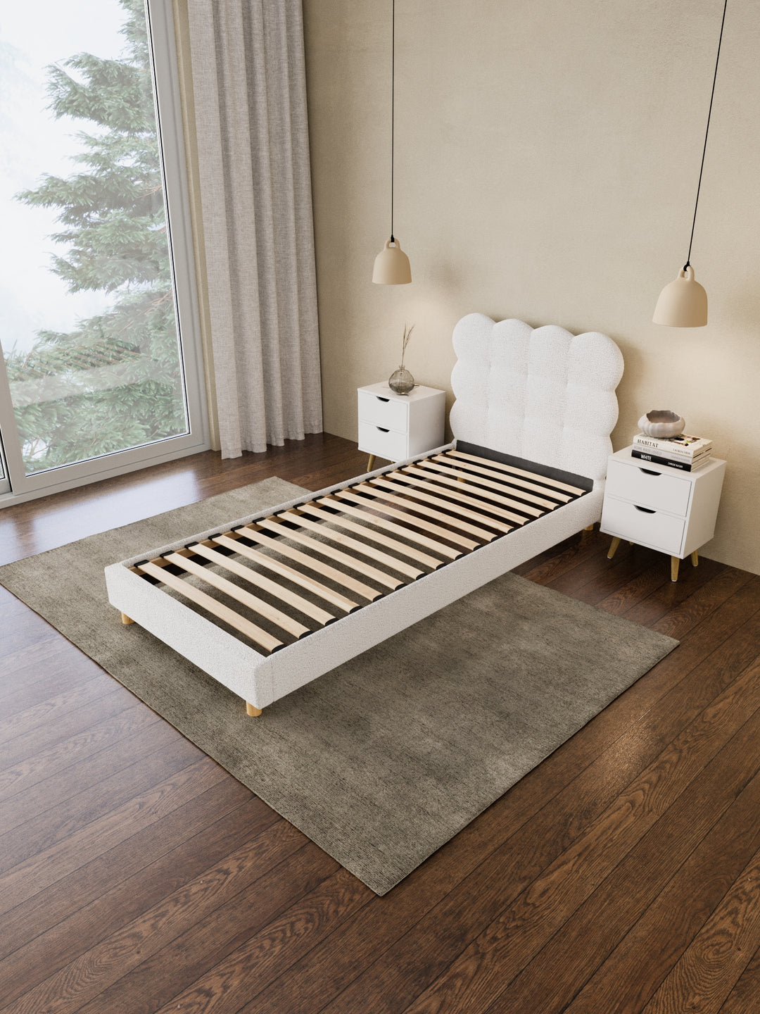 Alysha White Boucle Bed Frame
