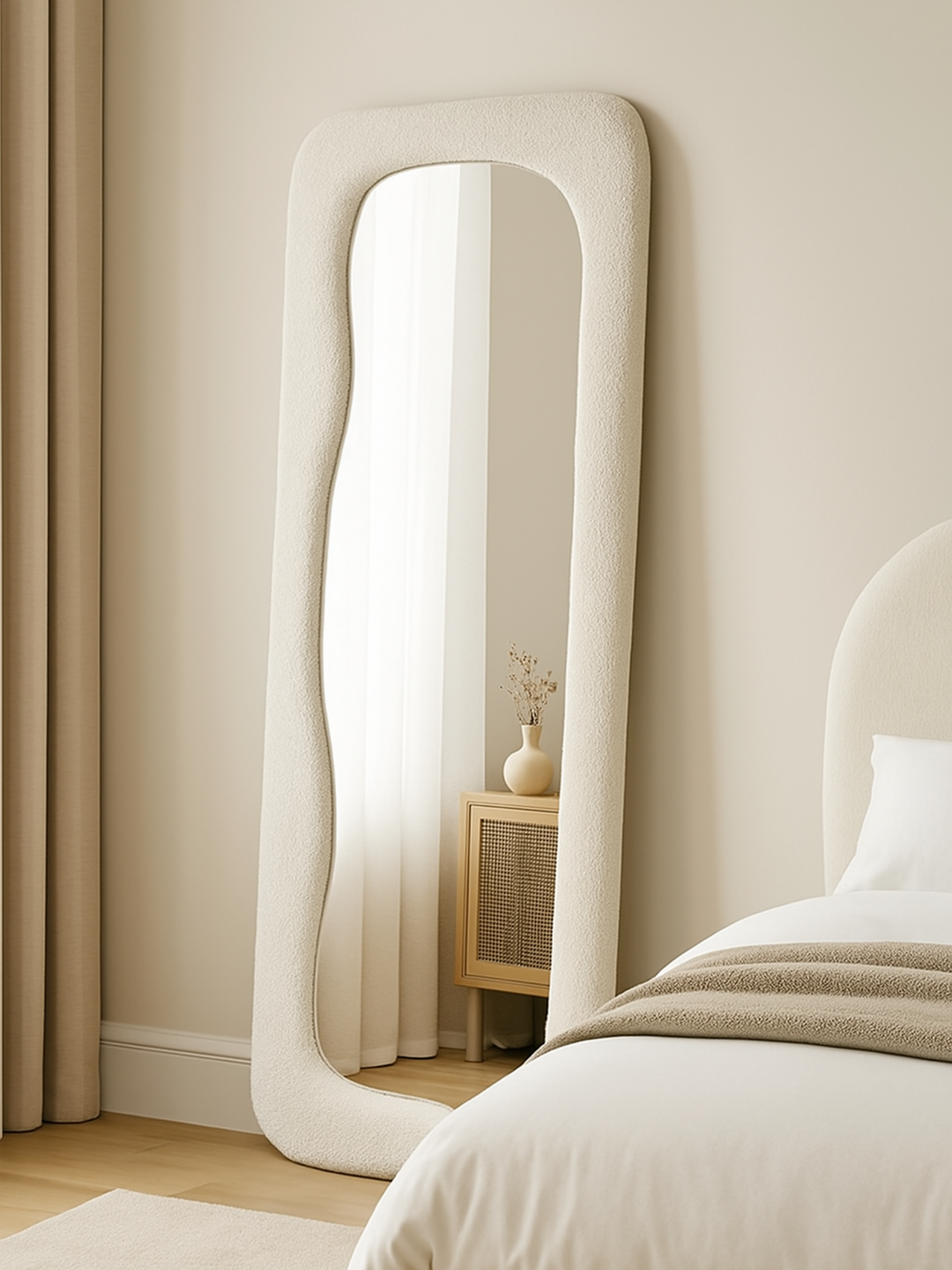 Macy White Abstract Boucle Full Length Mirror