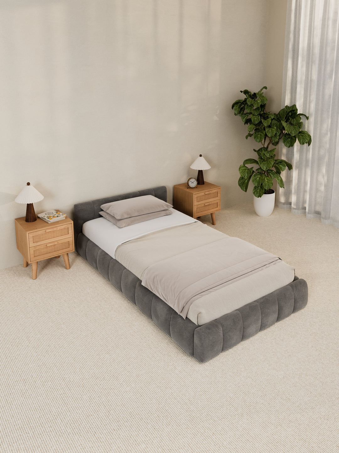 Winnie Grey Velvet Bed Frame