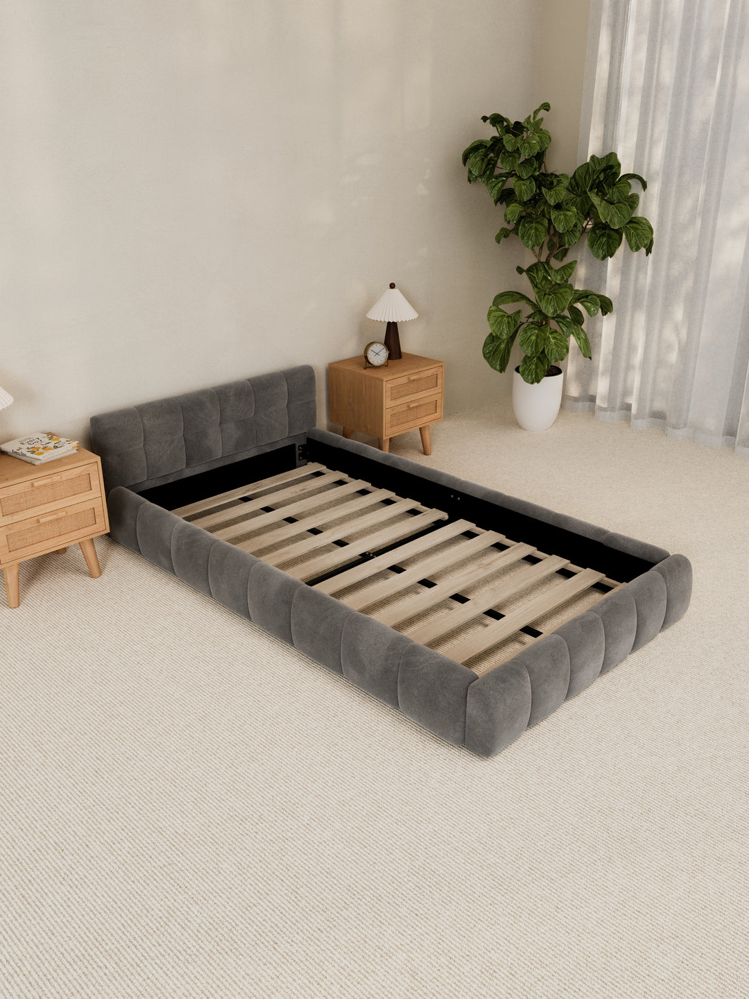 Winnie Grey Velvet Bed Frame