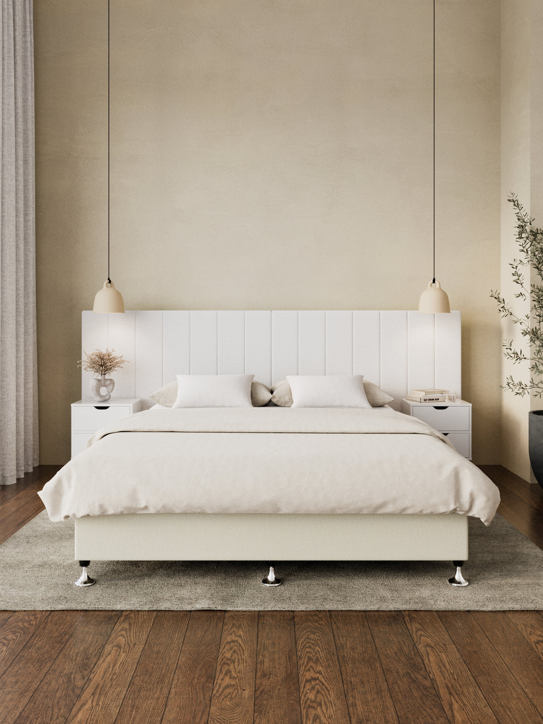 Avalon White Boucle Panel Bedhead