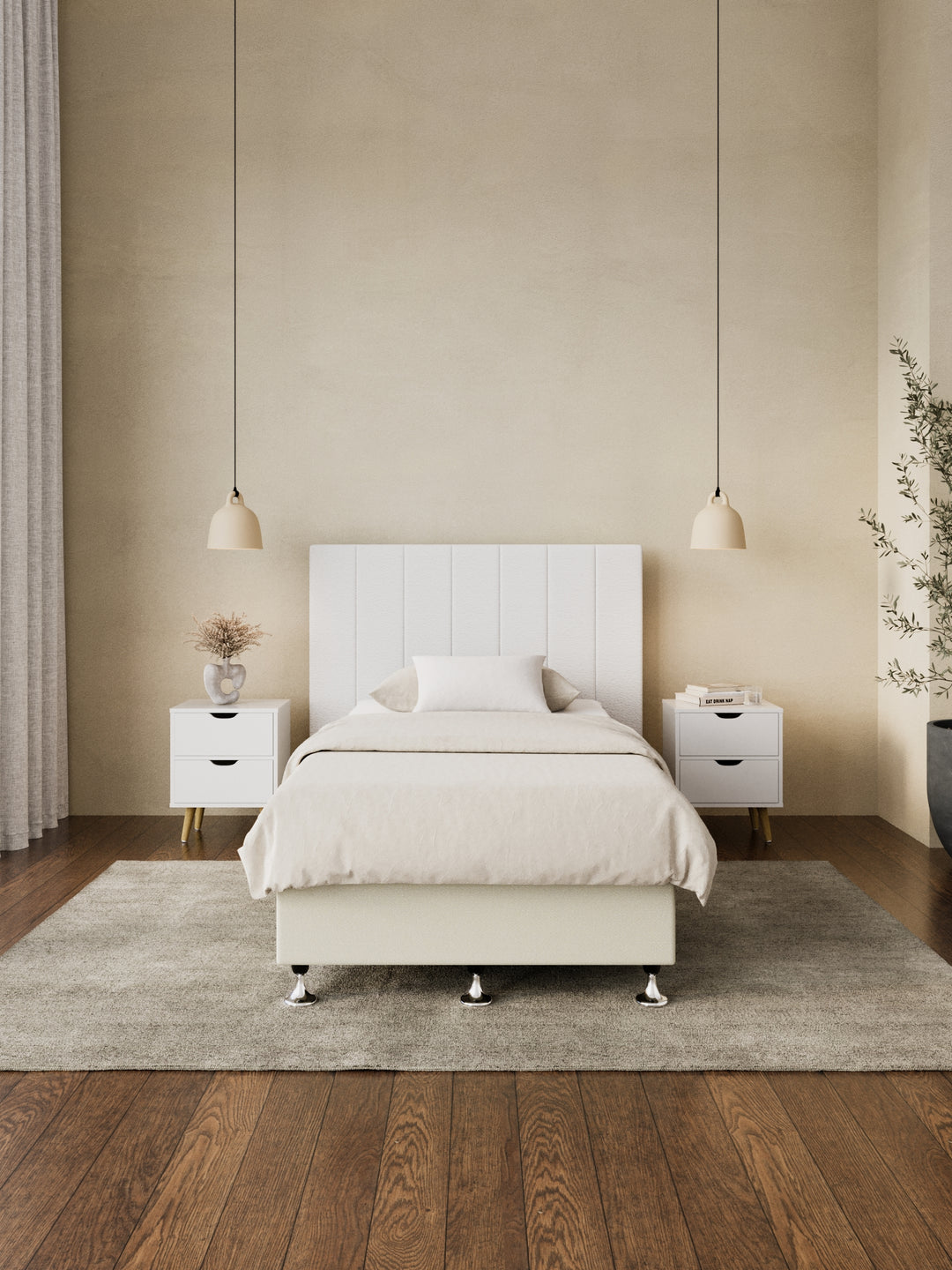 Avalon White Boucle Panel Bedhead