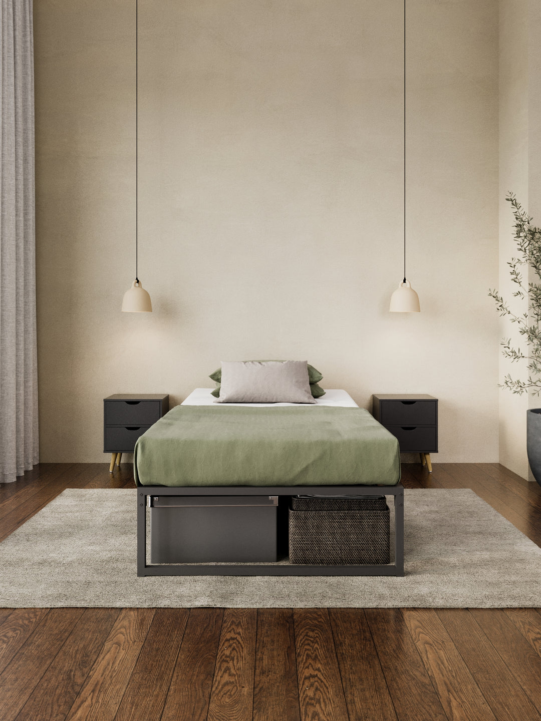 Christine Black Metal Storage Bed Base