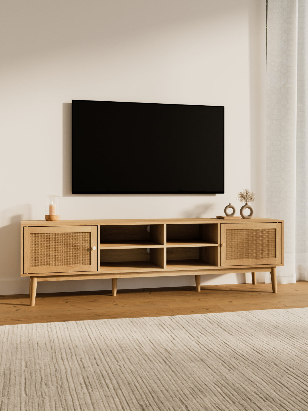 Sarah Natural Rattan Entertainment Unit 180cm