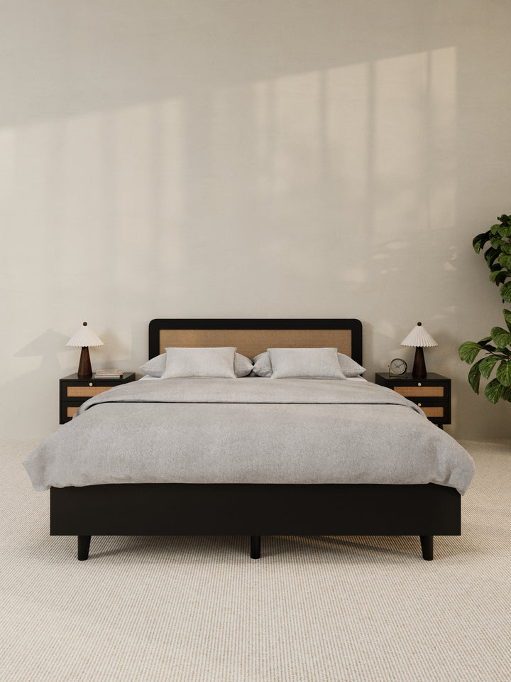 Jodie Black Rattan Bed Frame