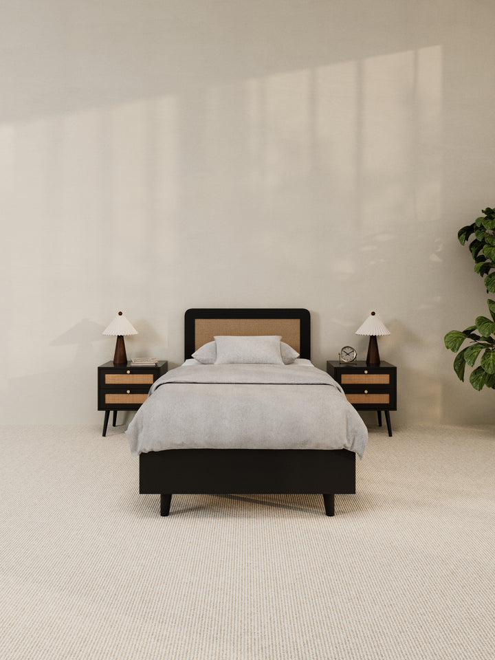 Jodie Black Rattan Bed Frame