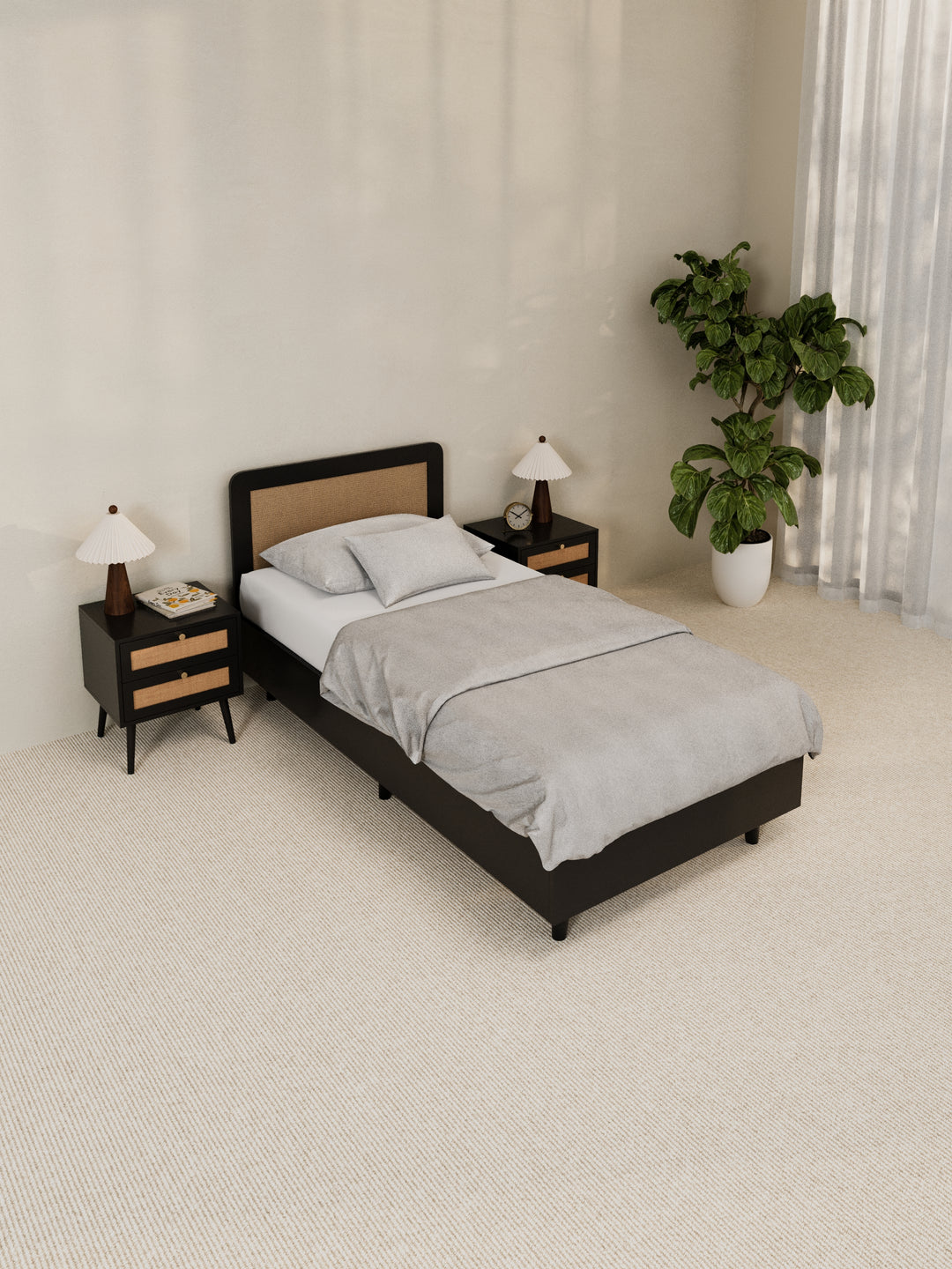 Jodie Black Rattan Bed Frame