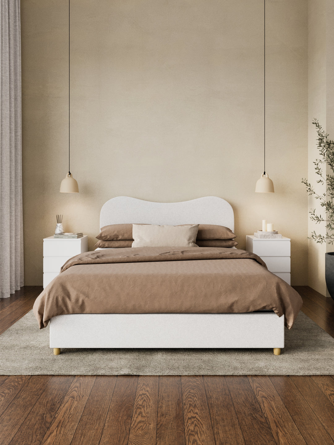 May White Wavy Boucle Bed Frame