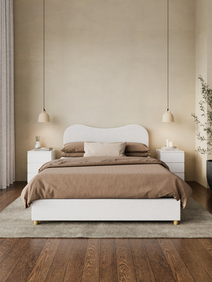 May White Wavy Boucle Bed Frame