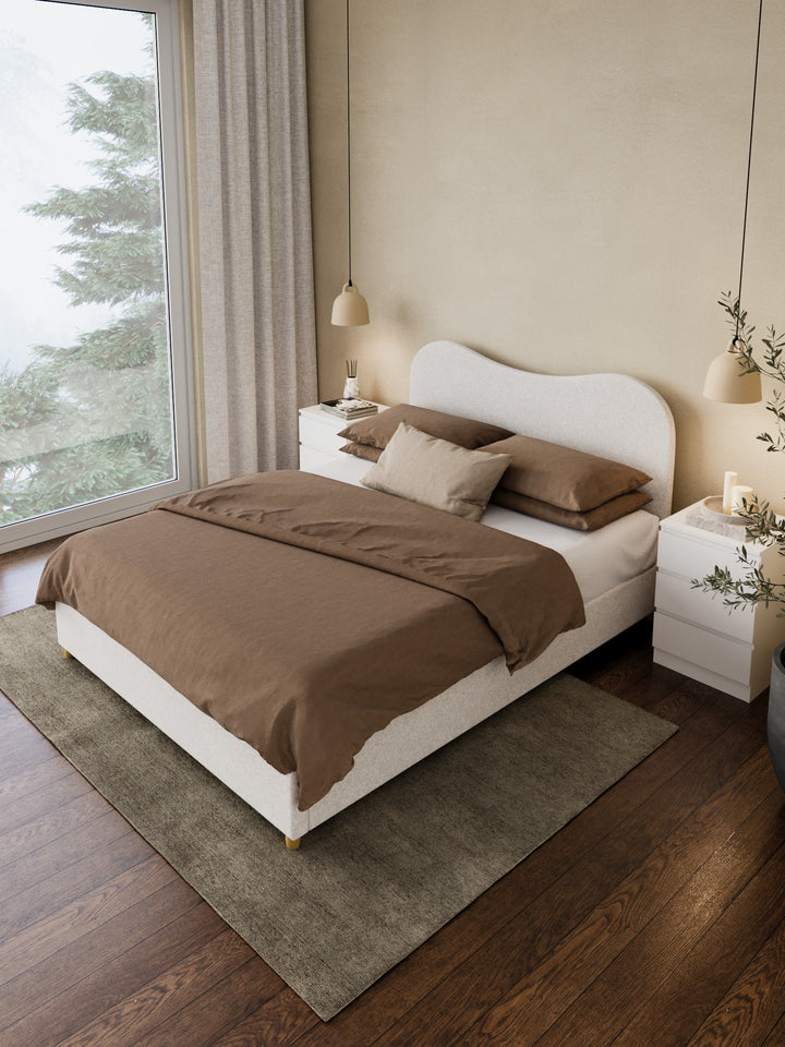 May White Wavy Boucle Bed Frame