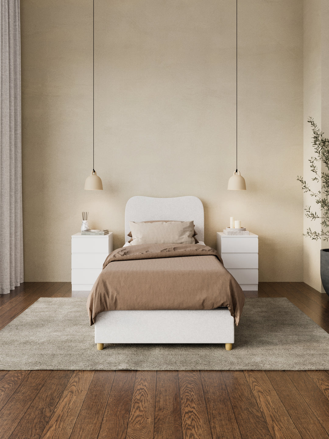 May White Wavy Boucle Bed Frame