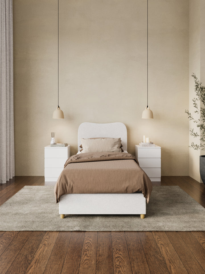 May White Wavy Boucle Bed Frame
