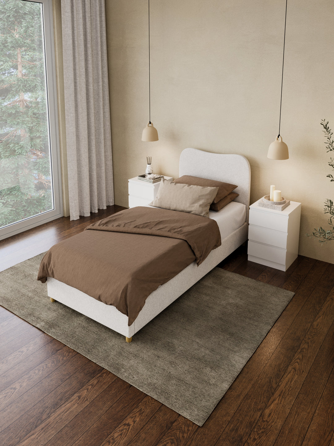May White Wavy Boucle Bed Frame